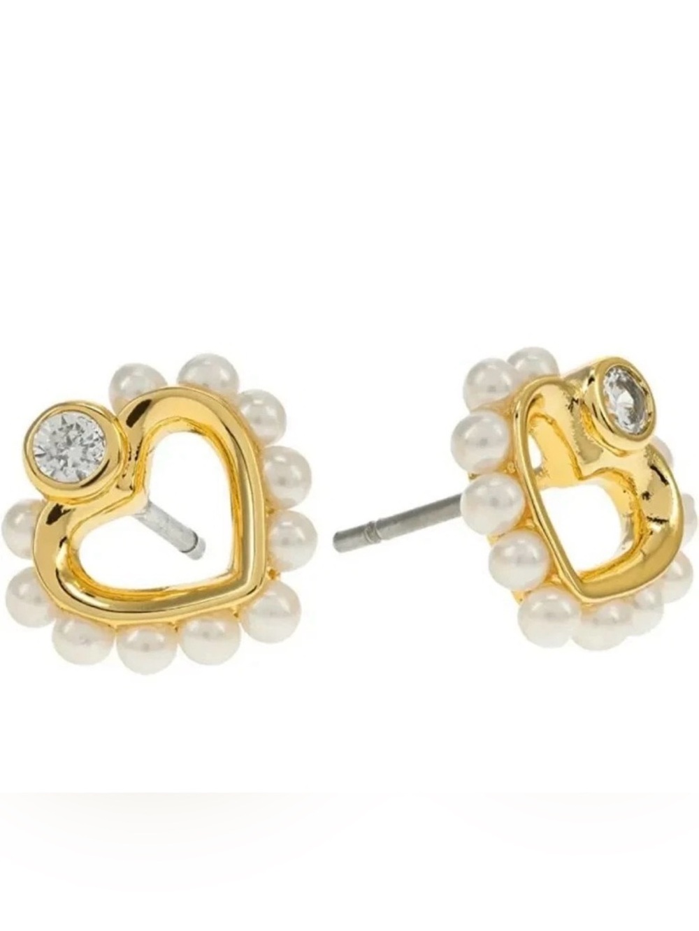 kate spade- Shining Spade- Pearl Heart Stud Earrings- Cream/Gold- NEW-$48 MSRP